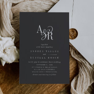 ANDREA Monogram Classic Dark Gray Moody Wedding Invitation