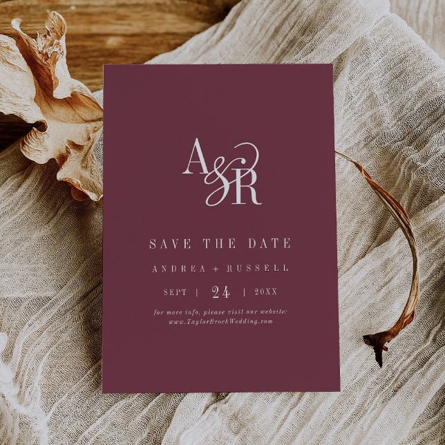 ANDREA Monogram Simple Burgundy Minimal Wedding Save The Date (ANDREA Monogram Simple Burgundy Minimal Wedding Save The Date)