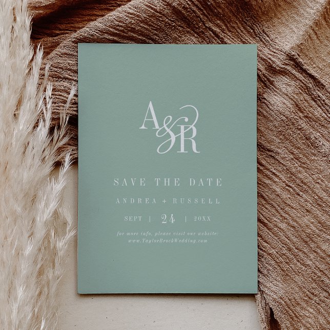 ANDREA Monogram Simple Sage Green Minimal Wedding Save The Date (ANDREA Monogram Simple Sage Green Minimal Wedding Save The Date)