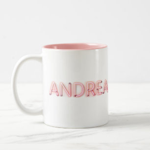 Andrea Name in Glowing Neon Lights Two-Tone Coffee Mug