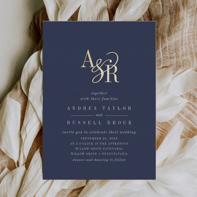 ANDREA Navy Blue Gold Foil Formal Elegant Wedding (ANDREA Navy Blue Gold Foil Formal Elegant Wedding Foil Invitation)