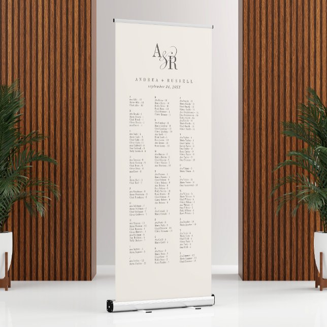 ANDREA Neutral Beige Modern Wedding Seating Chart Retractable Banner (ANDREA Neutral Beige Modern Wedding Seating Chart Retractable Banner)