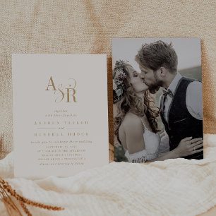 ANDREA Neutral Gold Cream Elegant Photo Wedding Invitation