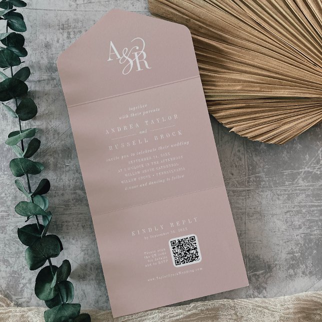 ANDREA QR Code Blush Pink Simple Minimal Wedding All In One Invitation (ANDREA QR Code Blush Pink Simple Minimal Wedding All In One Invitation)