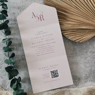 ANDREA QR Code Burgundy Blush Pink Simple Wedding All In One Invitation