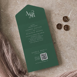 ANDREA QR Code Dark Green Simple Minimal Wedding All In One Invitation