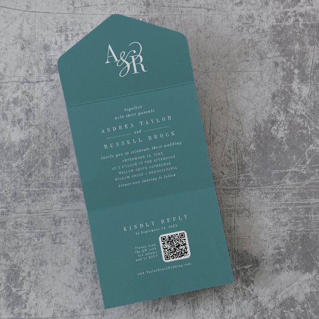 ANDREA QR Code Dark Teal Simple Minimal Wedding All In One Invitation (ANDREA QR Code Dark Teal Simple Minimal Wedding All In One Invitation)