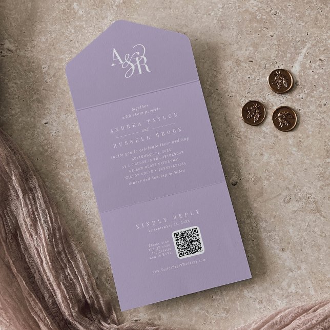 ANDREA QR Code Lavender Simple Minimal Wedding All In One Invitation (ANDREA QR Code Lavender Simple Minimal Wedding All In One Invitation)