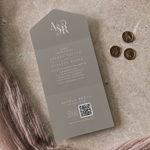 ANDREA QR Code Rustic Taupe Simple Minimal Wedding All In One Invitation