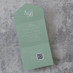 ANDREA QR Code Sage Green Simple Minimal Wedding All In One Invitation