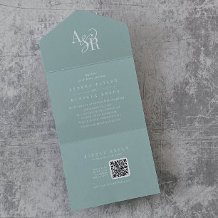 ANDREA QR Code Teal Blue Simple Minimal Wedding All In One Invitation