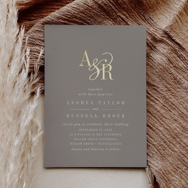 ANDREA Rustic Taupe Gold Foil Elegant Wedding (ANDREA Rustic Taupe Gold Foil Elegant Wedding Foil Invitation)
