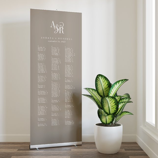ANDREA Rustic Taupe Modern Wedding Seating Chart Retractable Banner (ANDREA Rustic Taupe Modern Wedding Seating Chart Retractable Banner)