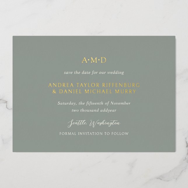 Andrea Sage Green Elegant Wedding Save The Date (Front)