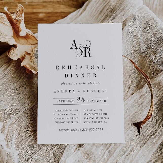 ANDREA Simple Modern Monogram Rehearsal Dinner Invitation (ANDREA Simple Modern Monogram Rehearsal Dinner Invitation)