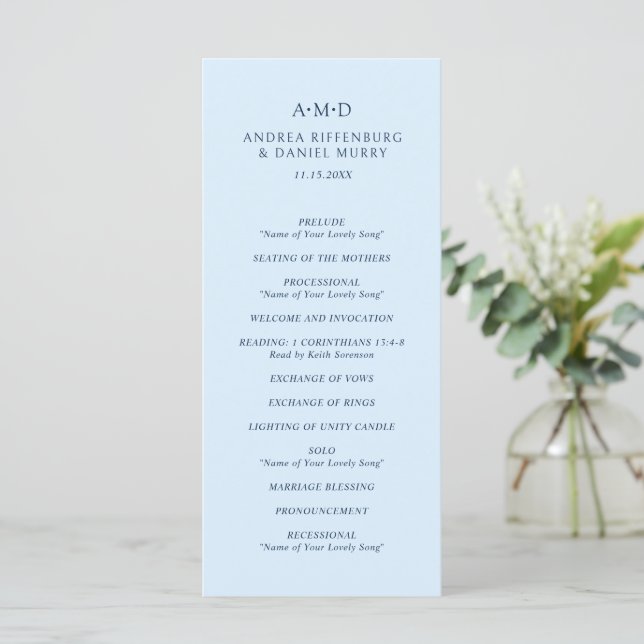 Andrea Sky Blue Elegant Wedding Programme (Standing Front)