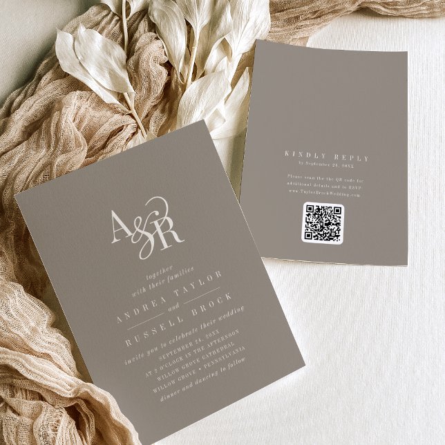 ANDREA Taupe QR Code Classic Elegant Wedding Invitation (ANDREA Taupe QR Code Classic Elegant Wedding Invitation)