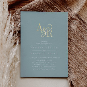 ANDREA Teal Blue Gold Foil Formal Elegant Wedding
