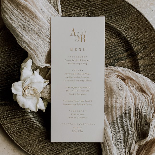 ANDREA Vintage Gold Cream Neutral Elegant Wedding Menu (ANDREA Vintage Gold Cream Neutral Elegant Wedding Menu)