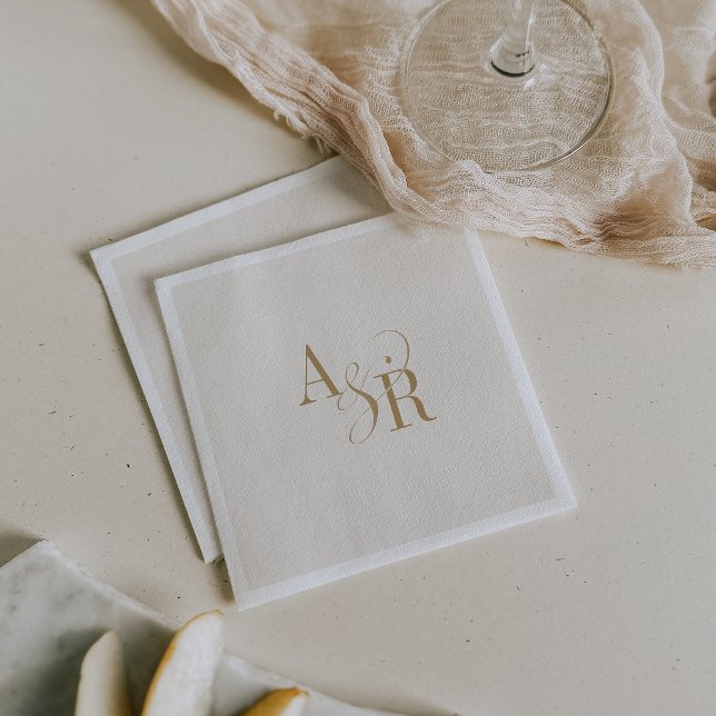 ANDREA Vintage Gold Cream Neutral Elegant Wedding Napkin (ANDREA Vintage Gold Cream Neutral Elegant Wedding Napkins)