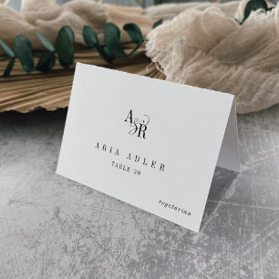 ANDREA White Black Minimal Wedding Place Cards