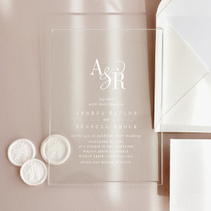 ANDREA White Modern Minimalist Classic Wedding Acrylic Invitations