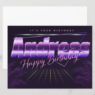 Andreas Name First Name lila retro Map Birthday Card
