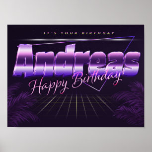 Andreas Name Vorname lila retro Poster Geburtstag