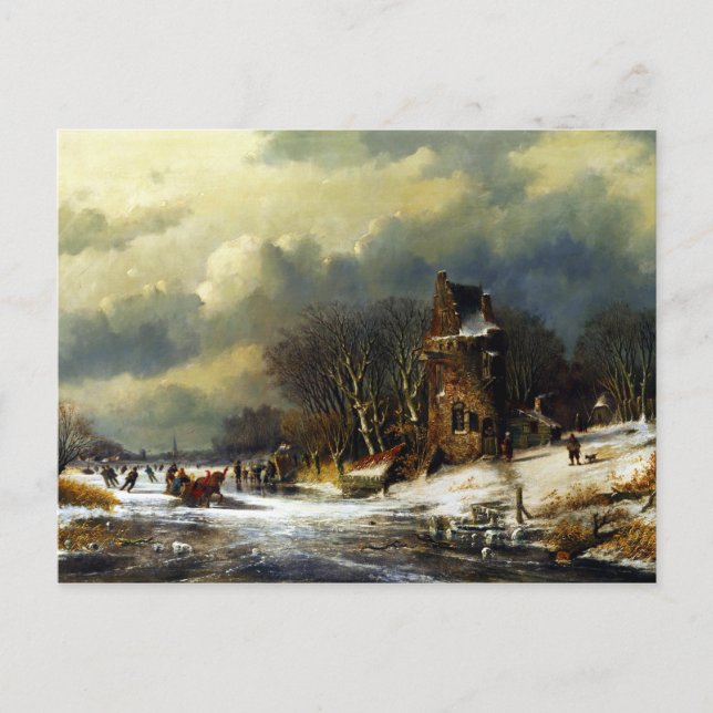 Andreas Schelfhout Dutch Landscape with Figures Postcard (Front)
