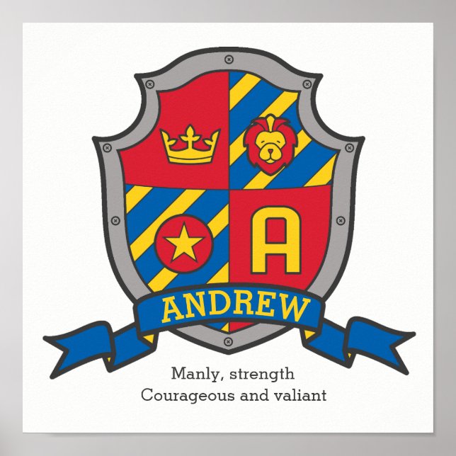 Andrew boys name meaning heraldry shield poster (Front)
