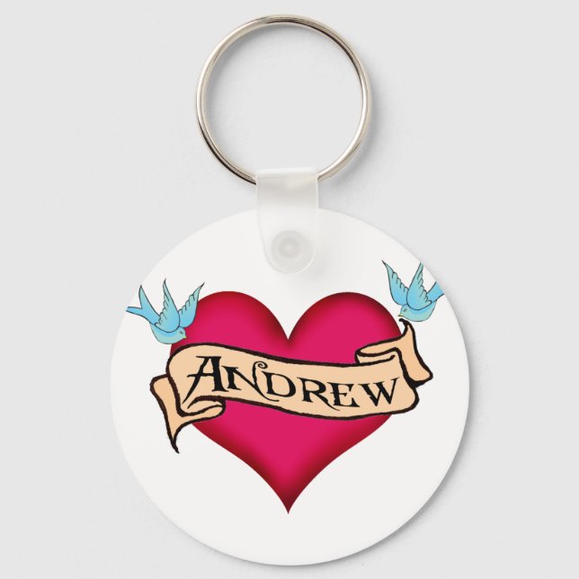 Andrew - Custom Heart Tattoo T-shirts & Gifts Key Ring (Front)