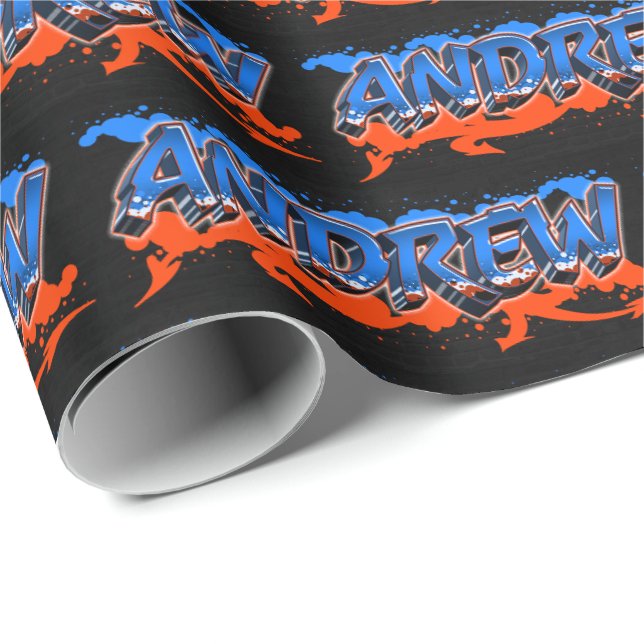 Andrew First Name Last Name Graffiti blue orange Wrapping Paper (Roll Corner)