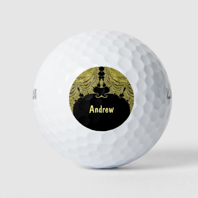 ANDREW ~ GOLD AND BLACK Fractal Design ~ Golf Balls (Front)