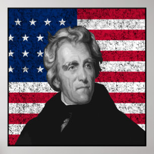 Andrew Jackson and The US Flag -- Border Poster