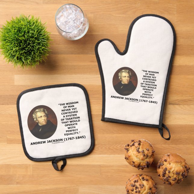 Andrew Jackson Wisdom Contrive Taxation Equality Oven Mitt & Pot Holder Set (Top Down)