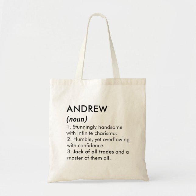 Andrew name, Editable name, Custom name Tote Bag (Front)