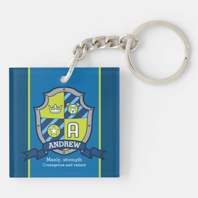 Andrew name meaning boys crest bear custom key ring (Back)