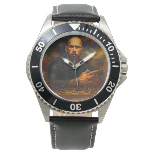 Andrew Tate Stainless Steel Black Leather Watch