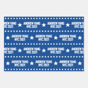 Andrew Yang NYC 2021 White Stars Pattern Blue Wrapping Paper Sheet