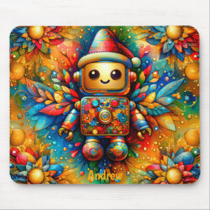 ANDREW ~ Zany ROBOT Christmas Mouse Mat