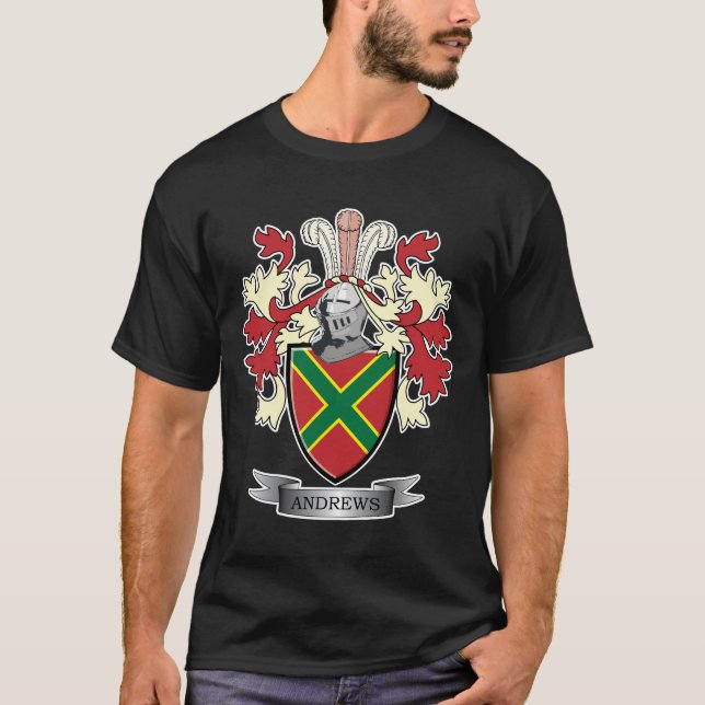 Andrews Family Crest Coat of Arms T-Shirt (Front)