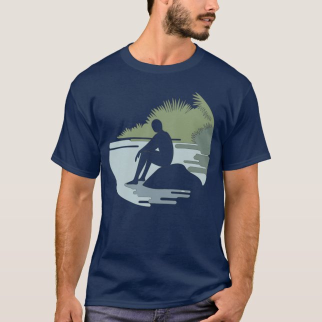 Androgynous Person Sitting On A Rock In Water vint T-Shirt (Front)