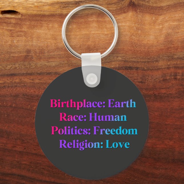 Androgynous Pride – Birthplace Earth, Race Human Key Ring (Front)