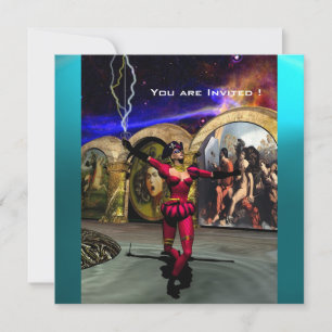 ANDROID BALLET,Red Teal Blue Science Fiction Invitation