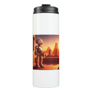 Android Drinking Coffee Looking At Pyramids Thermal Tumbler