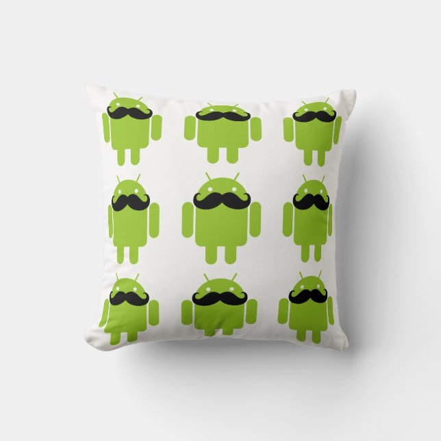 Android Robot Black Moustache Graphic Cushion (Front)