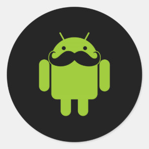 Android Robot Icon Moustache on Black Classic Round Sticker