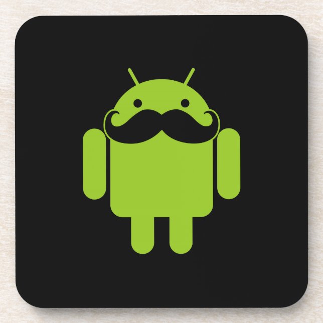 Android Robot Icon Moustache on Black Coaster (Front)