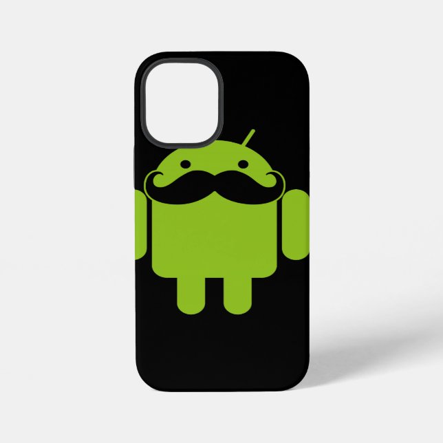 Android Robot Icon Moustache on Black iPhone Case (Back)