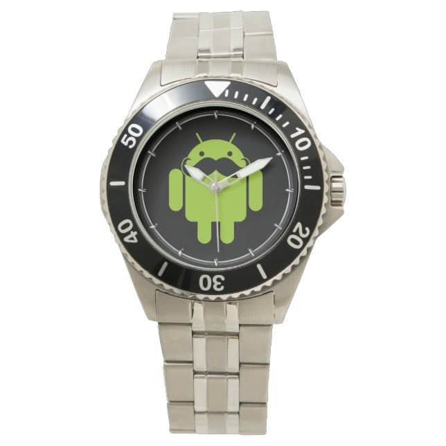 Android Robot Icon Moustache on Black Watch (Front)
